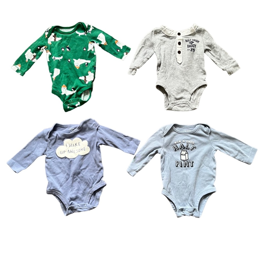 4 Carter's Long-Sleeved Bodysuits / Onesies, Size 3 Months